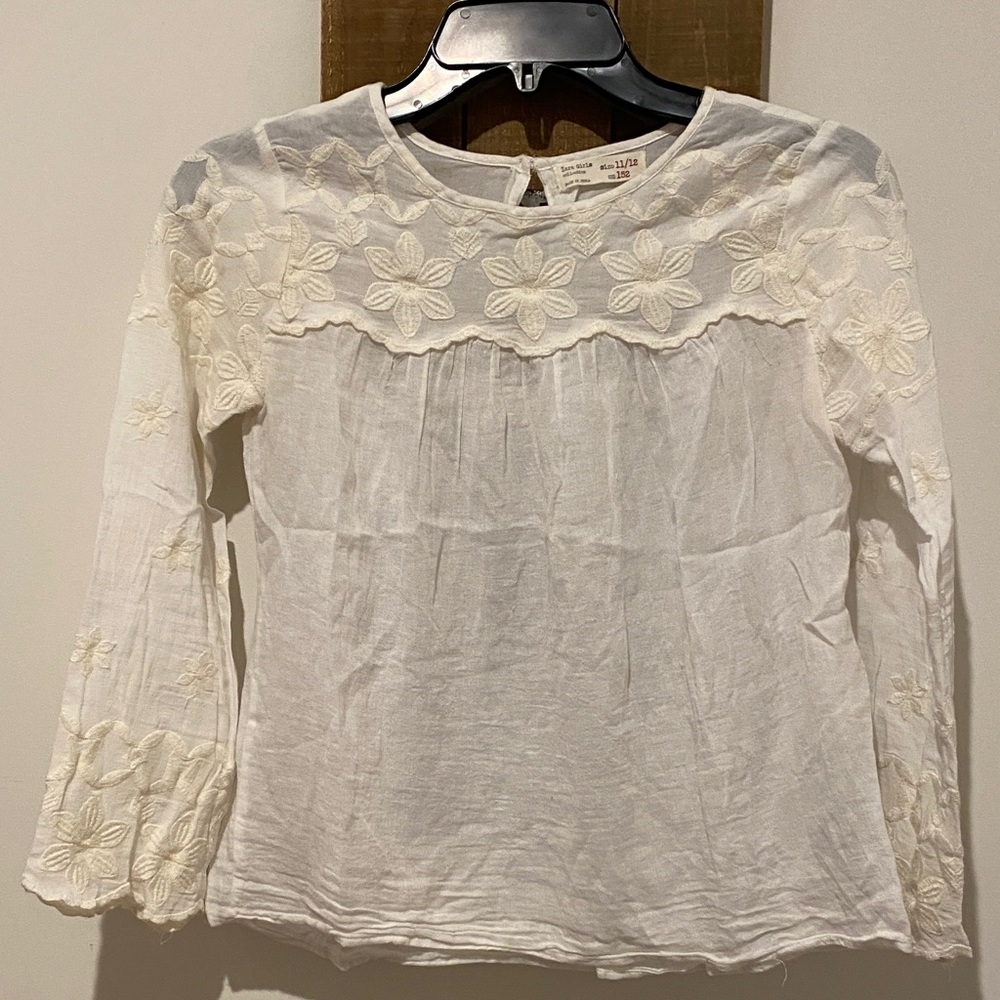 Zara Cream Floral Lace Kids Blouse